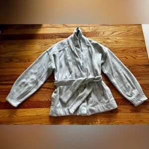 Daily Practice Shawl-Collar Double Belted Robe Jacket in Light Gray - XXS